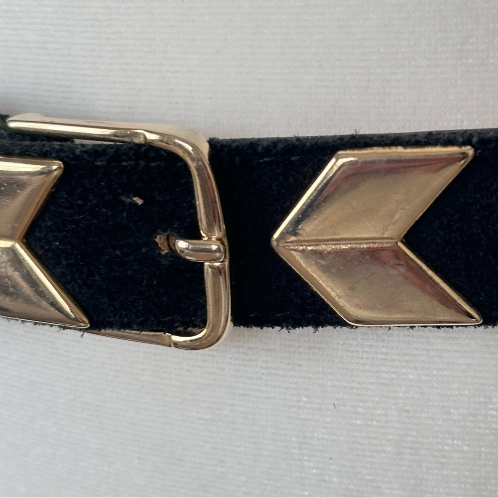 Banana Republic Black Suede Gold Tone Arrow Chevron Belt Small Italian Leather - Picture 2 of 15